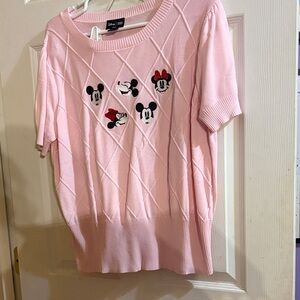 Disney Unique Vintage Women's Pink Sweater with Mickey and Minnie Embroidery